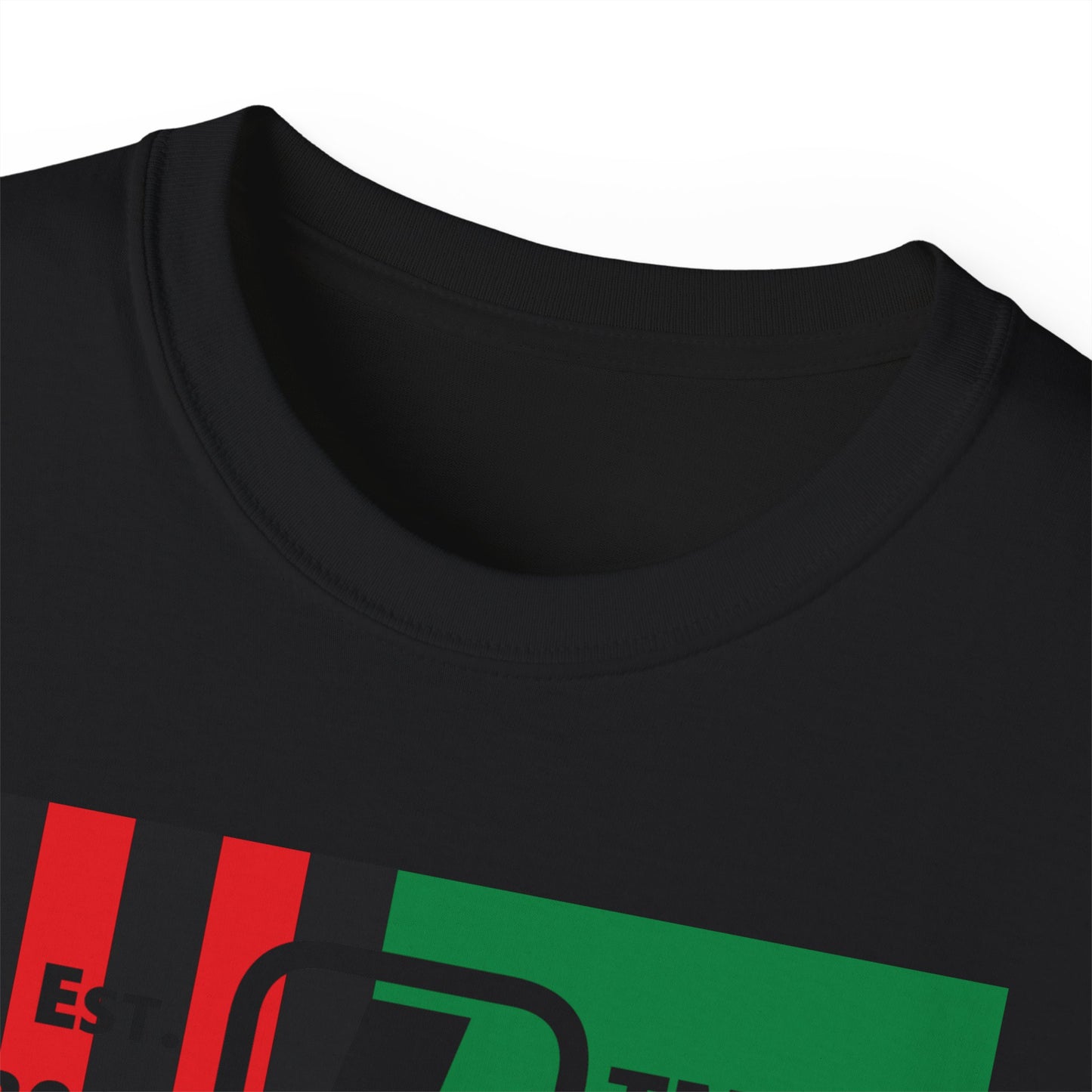 LongD Cotton Tee negative flag Chicago upright logo (Juneteenth colors)