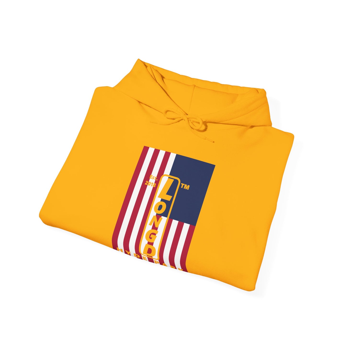 LongD® negative cropped flag upright Hyde Park logo hoodie (Patriotic colors)