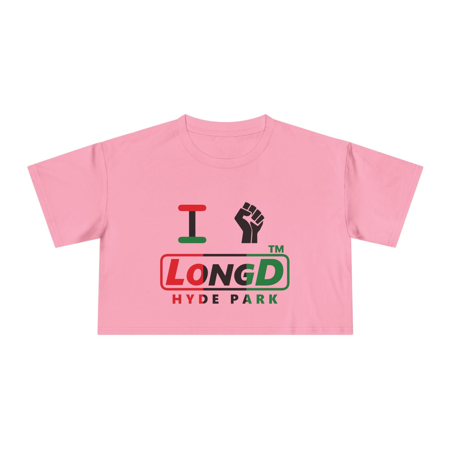 I fist LongD positive vertical 3-striped Hyde Park logo crop tee