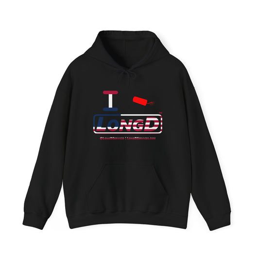 I Firecracker LongD® Logo Hoodie red, white and blue positive flag
