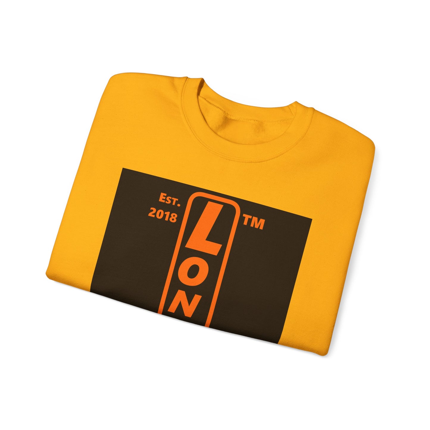LongD Chicago upright front-back logo orange (FE7518) on Black (000000) crewneck sweatshirt