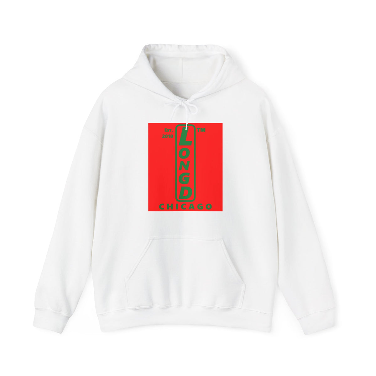 LongD Chicago upright logo positive green on negative red (Xmas colors) hoodie