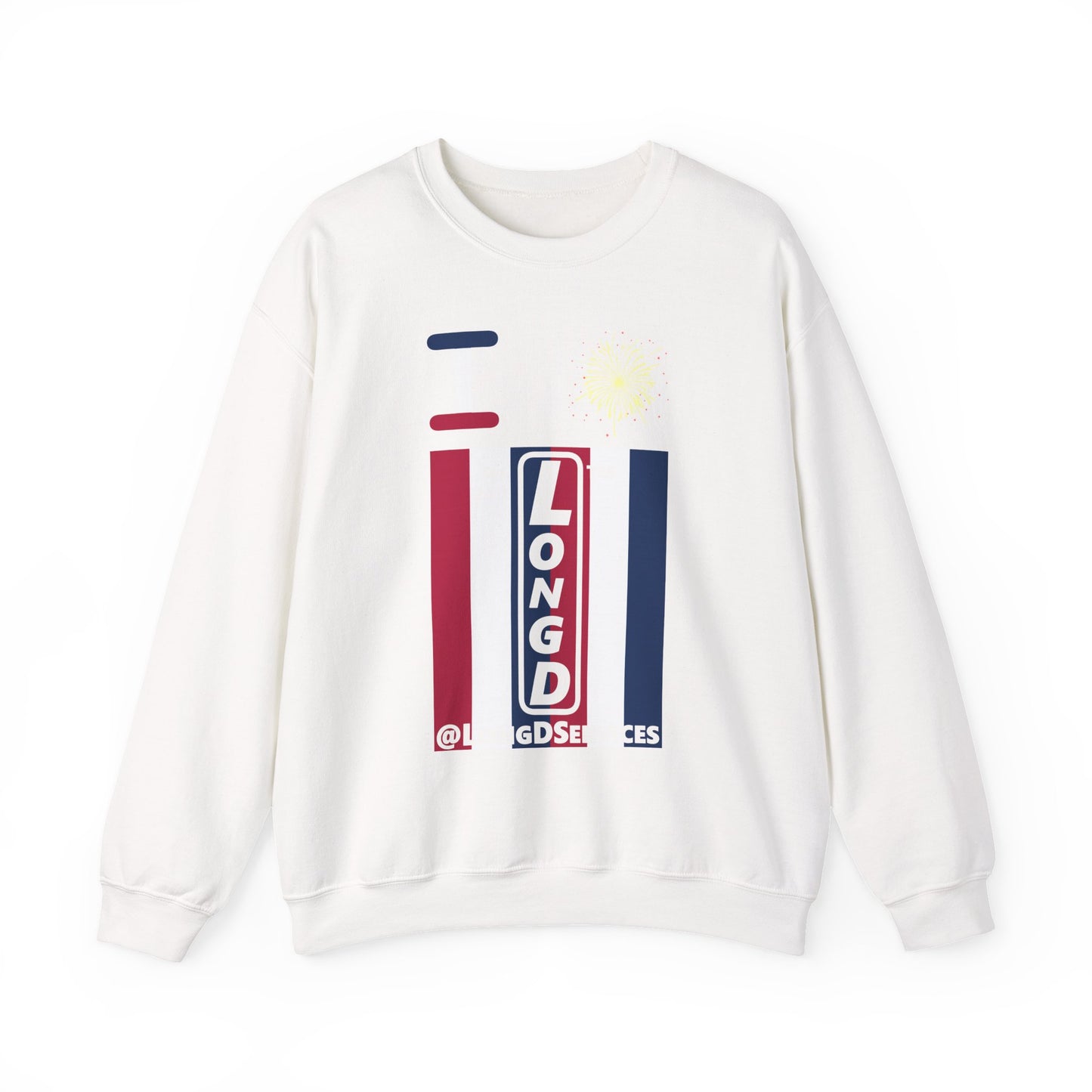 I Burst LongD negative vertical 6-striped tag upright logo crewneck sweatshirt