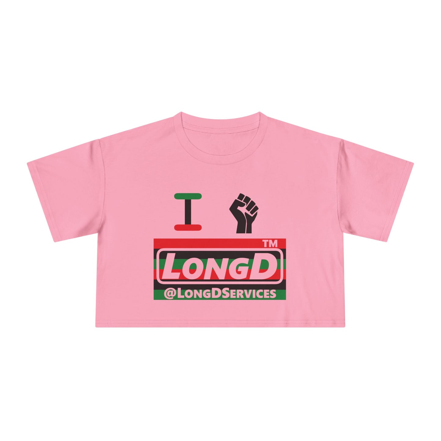I fist LongD negative horizontal 6-striped front-back tag logo crop tee