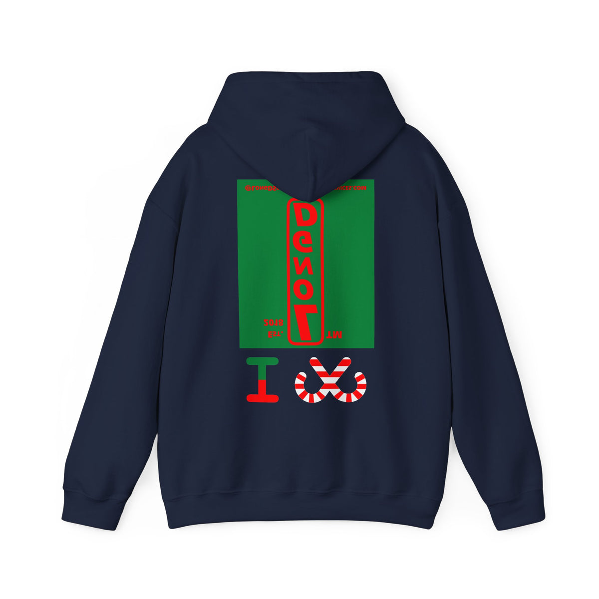 I candy cane LongD Tag-domain upright front-back logo positive red on negative green hoodie
