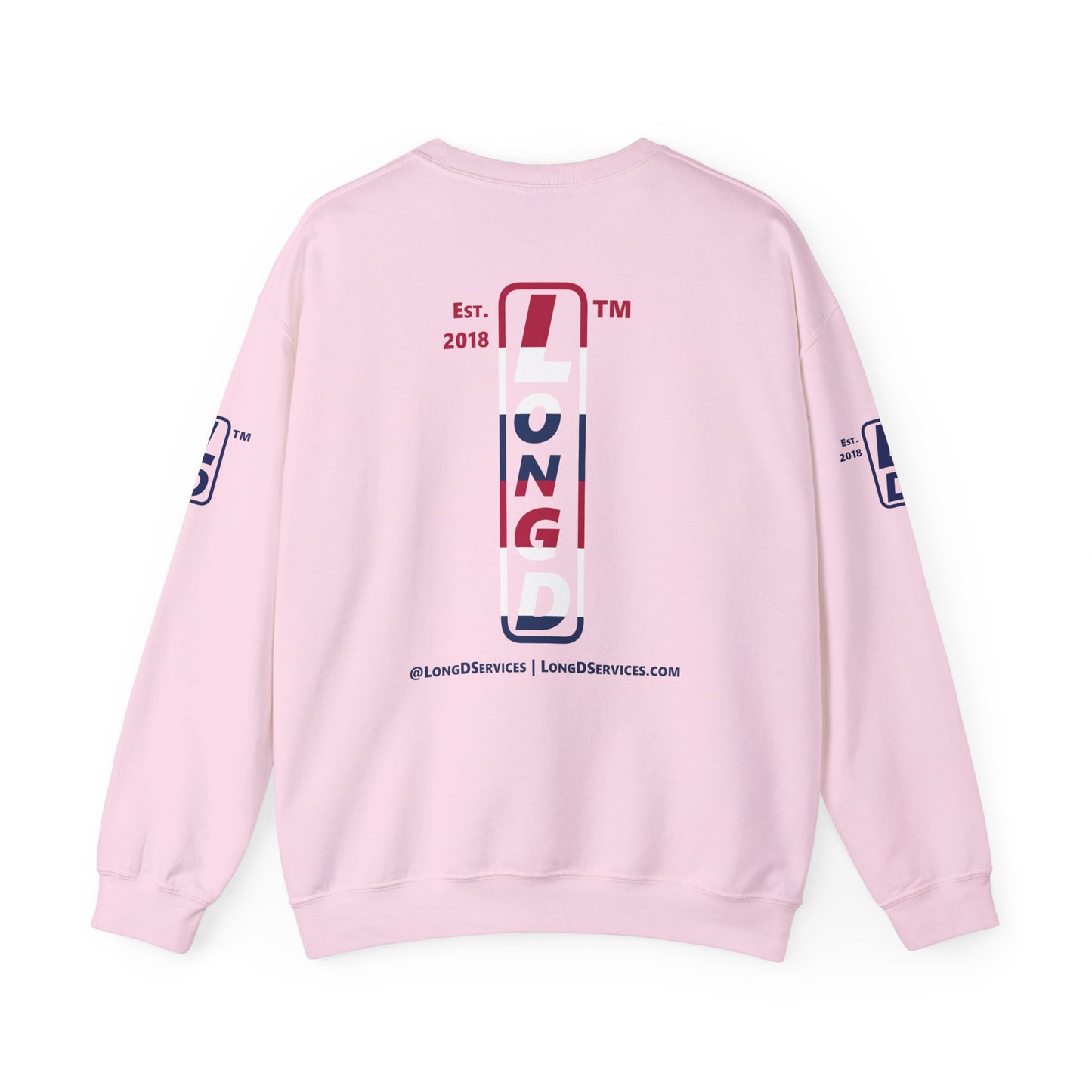 I Burst LongD positive horizontal 6-striped tag-domain upright 4-print logo crewneck sweatshirt