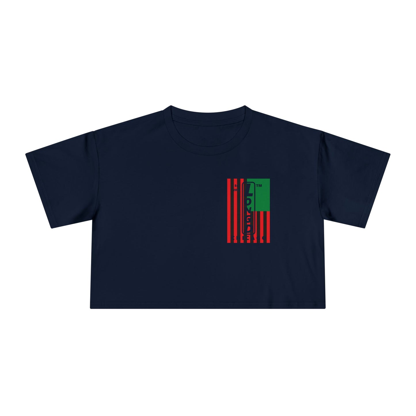 Negative flag upright single-breasted Chicago logo crop tee (Juneteenth colors)