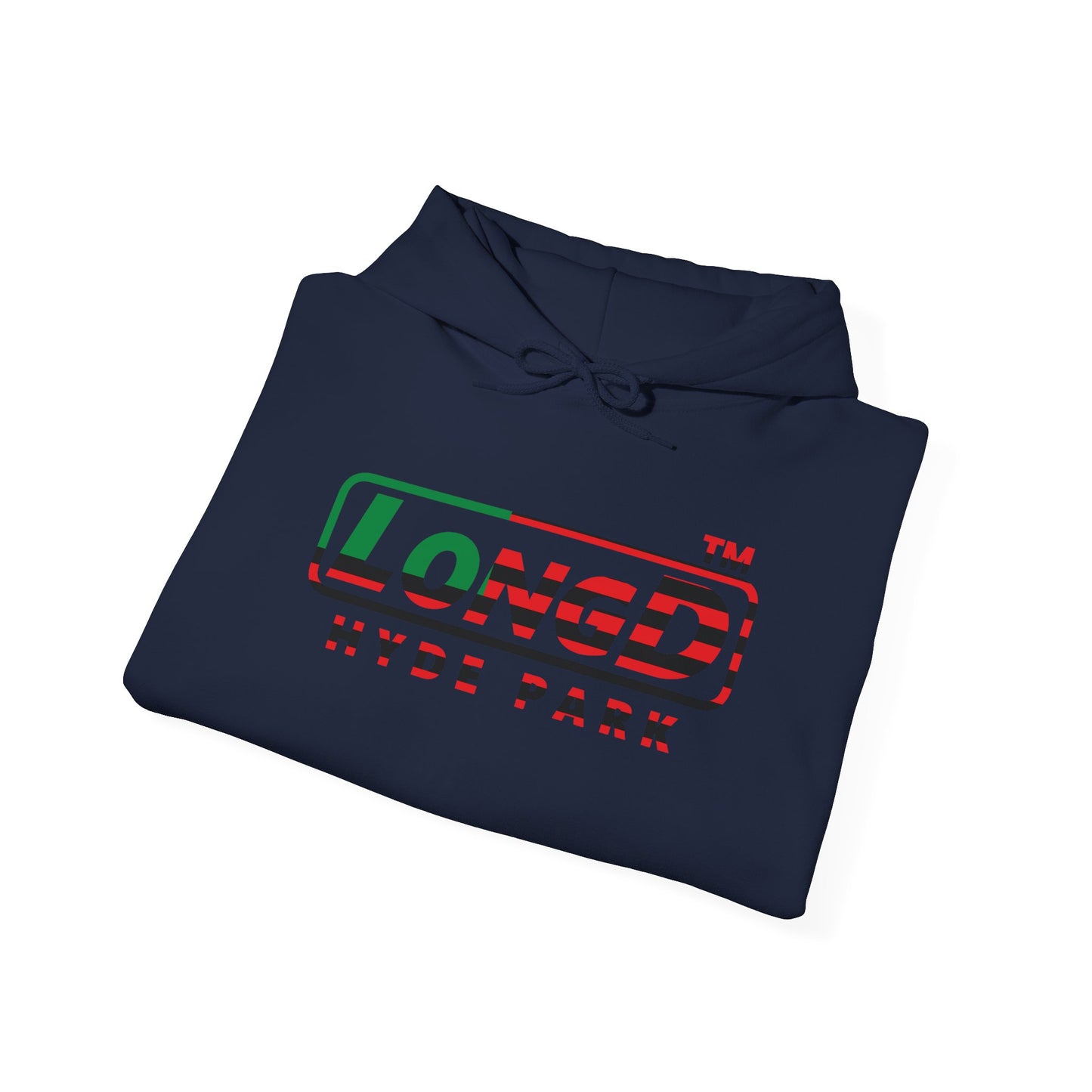 LongD® positive flag front-back Hyde Park logo Hoodie (Juneteenth colors)