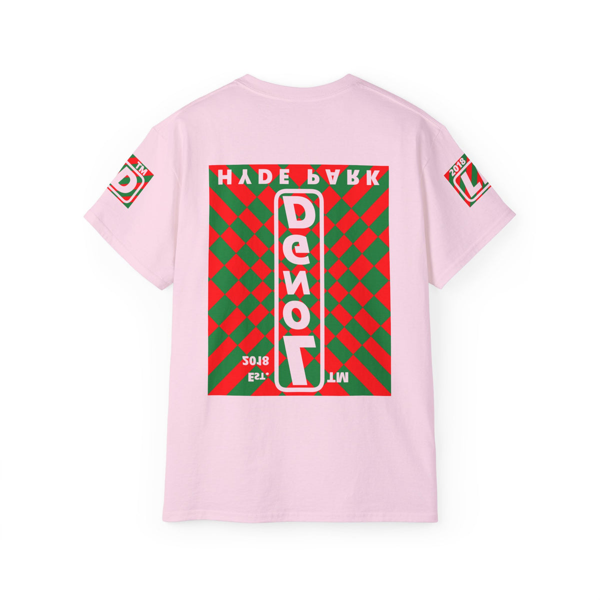 LongD Hyde Park negative upright stylized argyle 4-print logo (Xmas colors) cotton tee