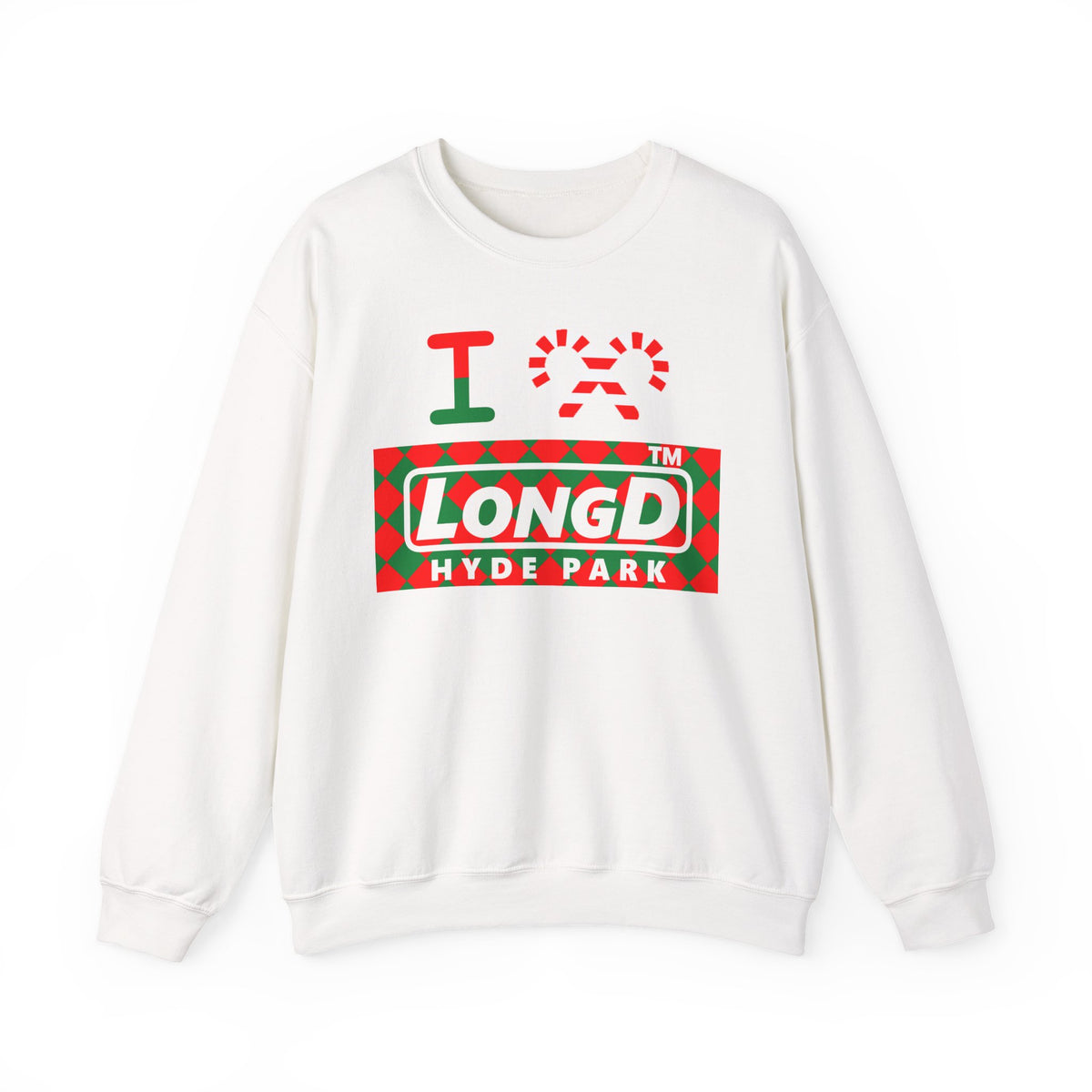 I candy cane LongD Hyde Park negative argyle logo crewneck sweatshirt