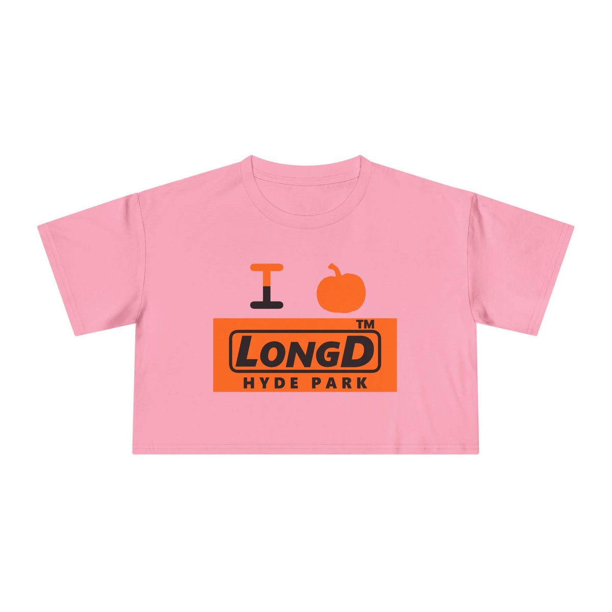 I pumpkin LongD Hyde Park logo positive black on negative orange crop tee