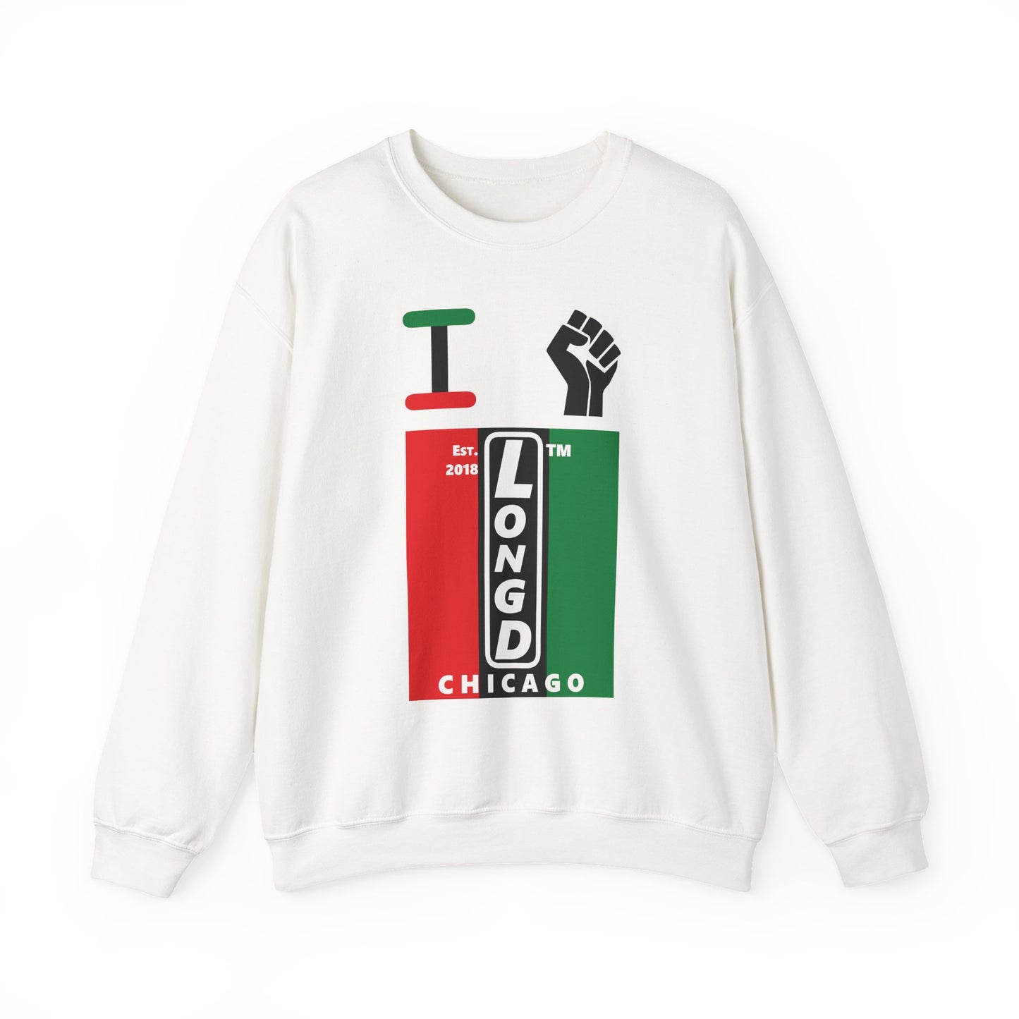 I Fist LongD negative vertical 3-striped Chicago upright logo crewneck sweatshirt