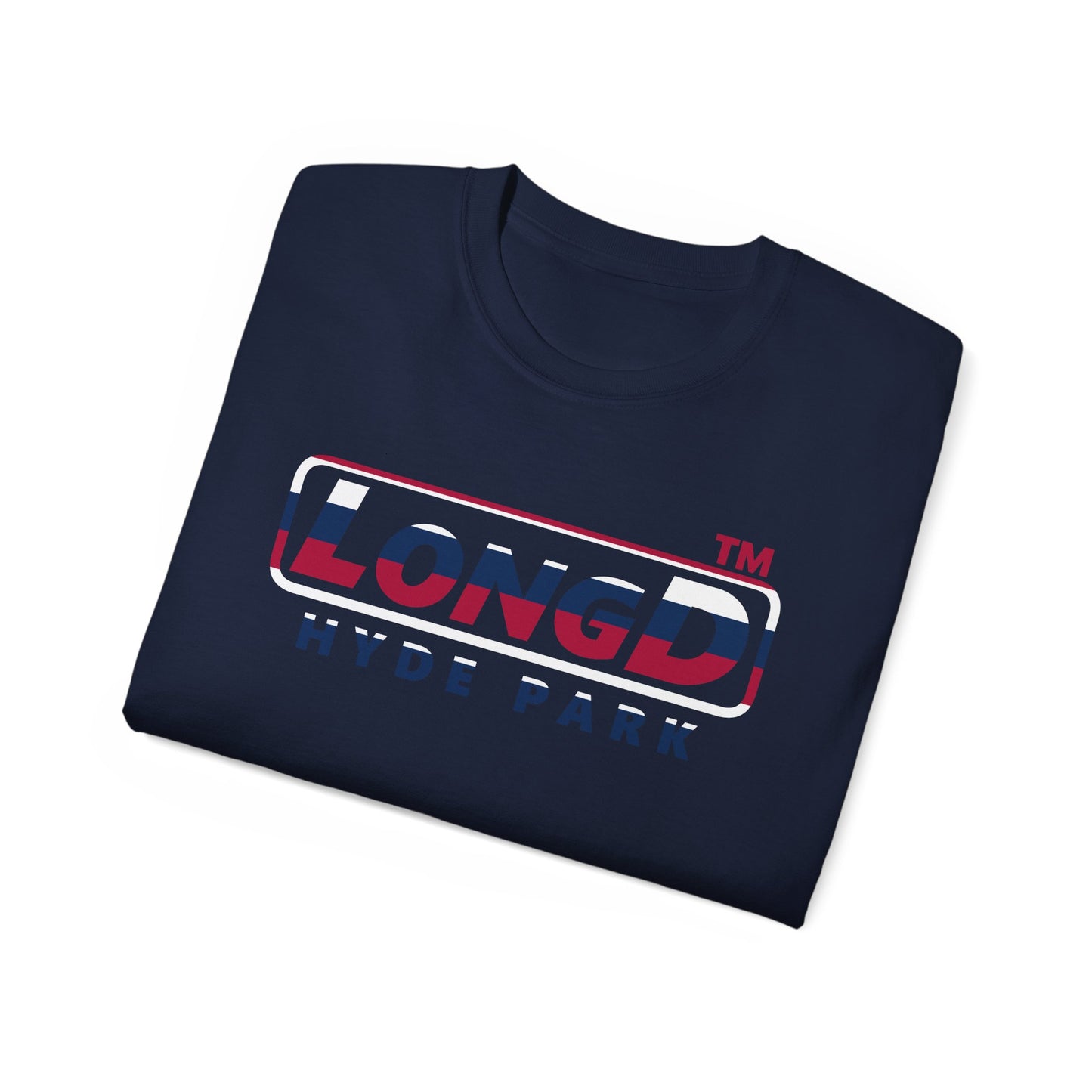 LongD positive horizontal 6-striped Hyde Park logo cotton tee (patriotic colors)
