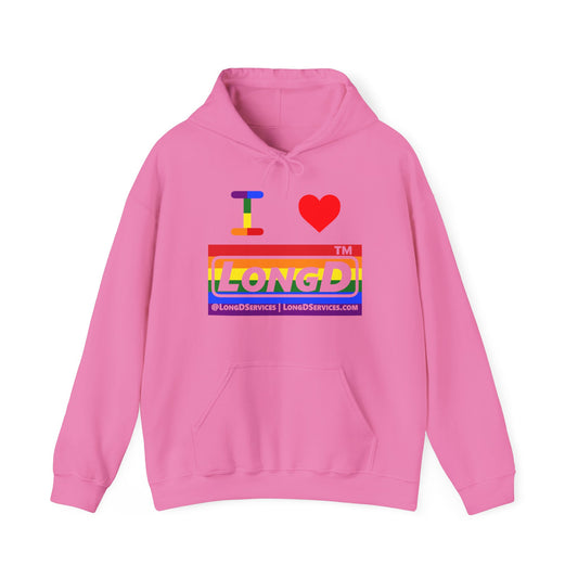 I Luv LongD® negative horizontal striped tag-domain logo hoodie (Pride colors)