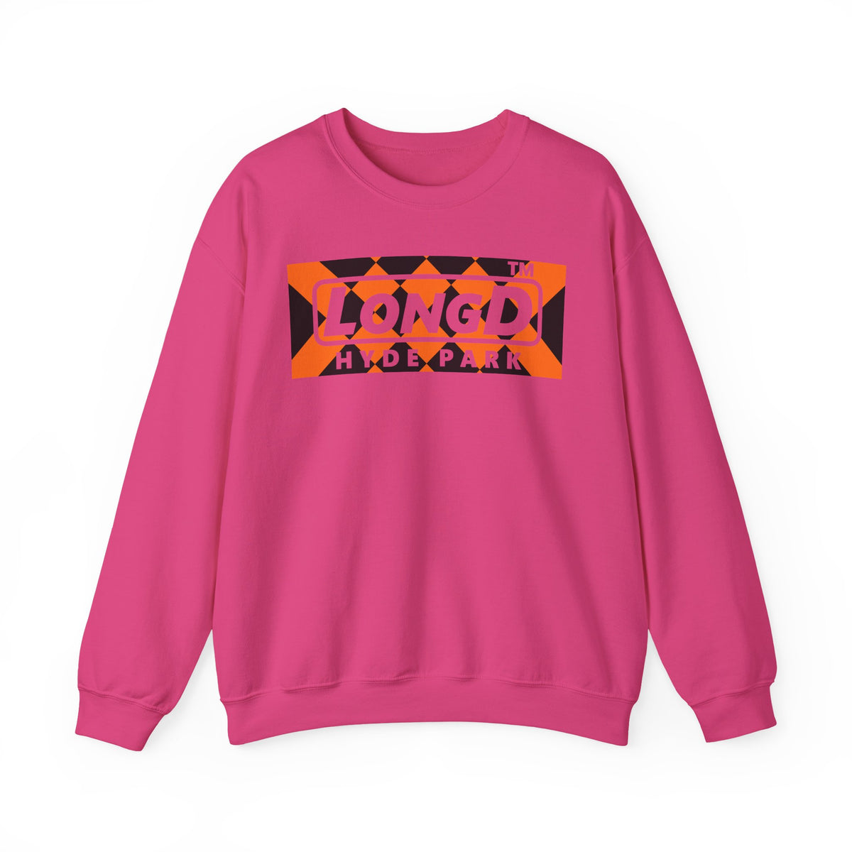 LongD Hyde Park negative stylized argyle logo (Halloween colors) crewneck sweatshirt