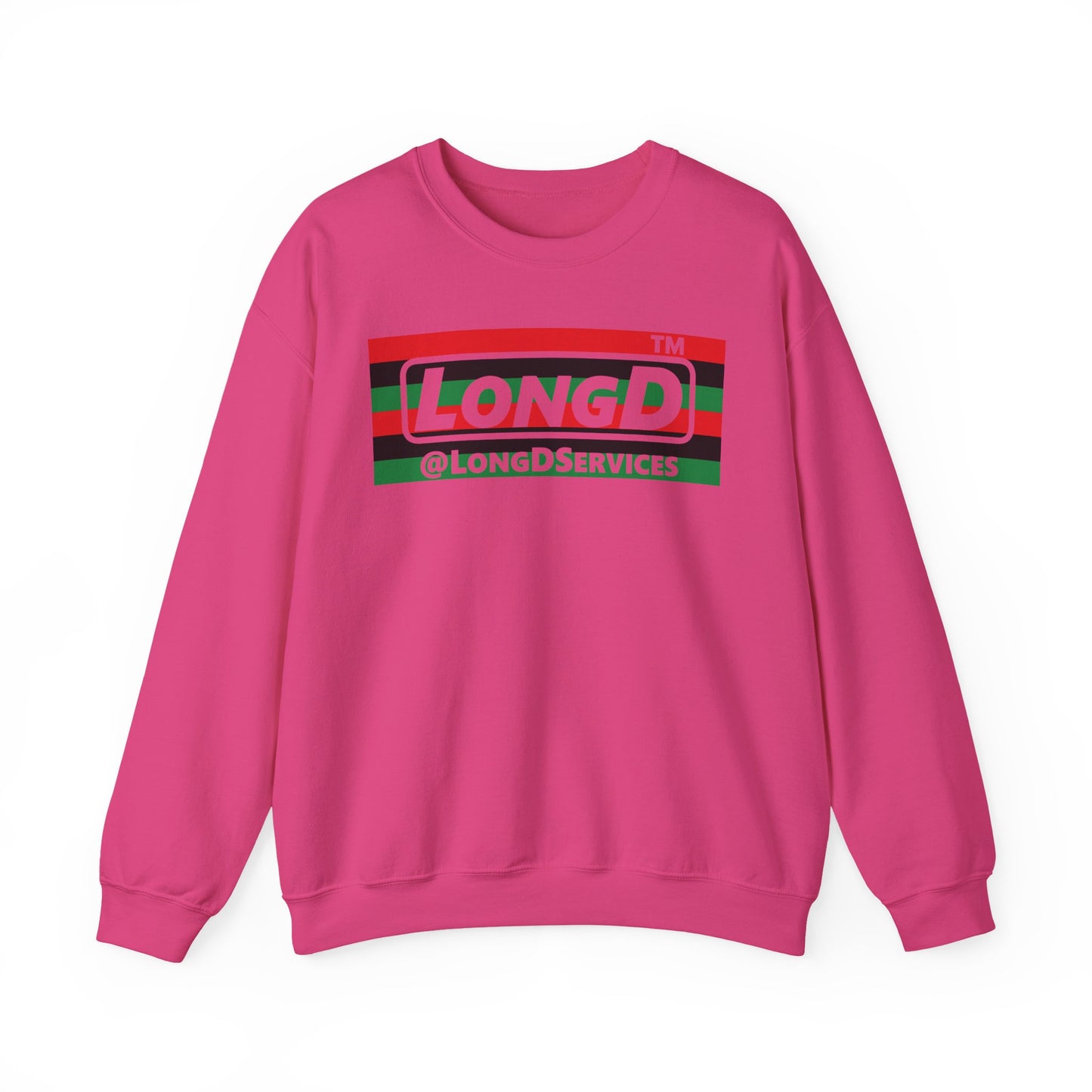 LongD negative horizontal 6-striped Chicago logo crewneck sweatshirt (Juneteenth colors)