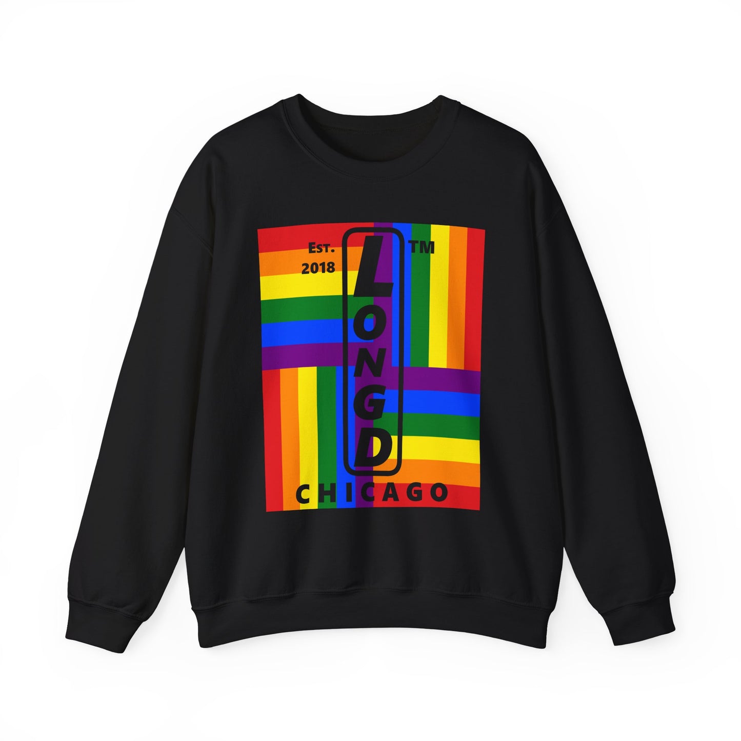 LongD negative windmill Chicago upright logo crewneck sweatshirt (Pride colors)