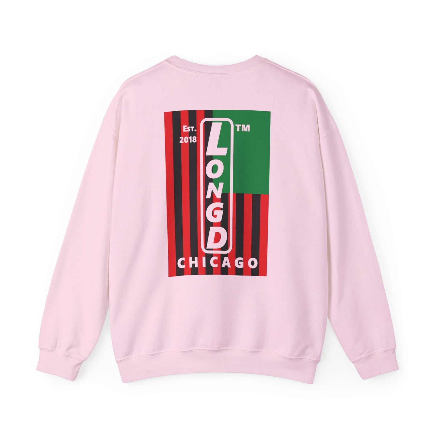 LongD negative cropped flag single-breasted front-back Chicago upright logo crewneck sweatshirt (Juneteenth colors)