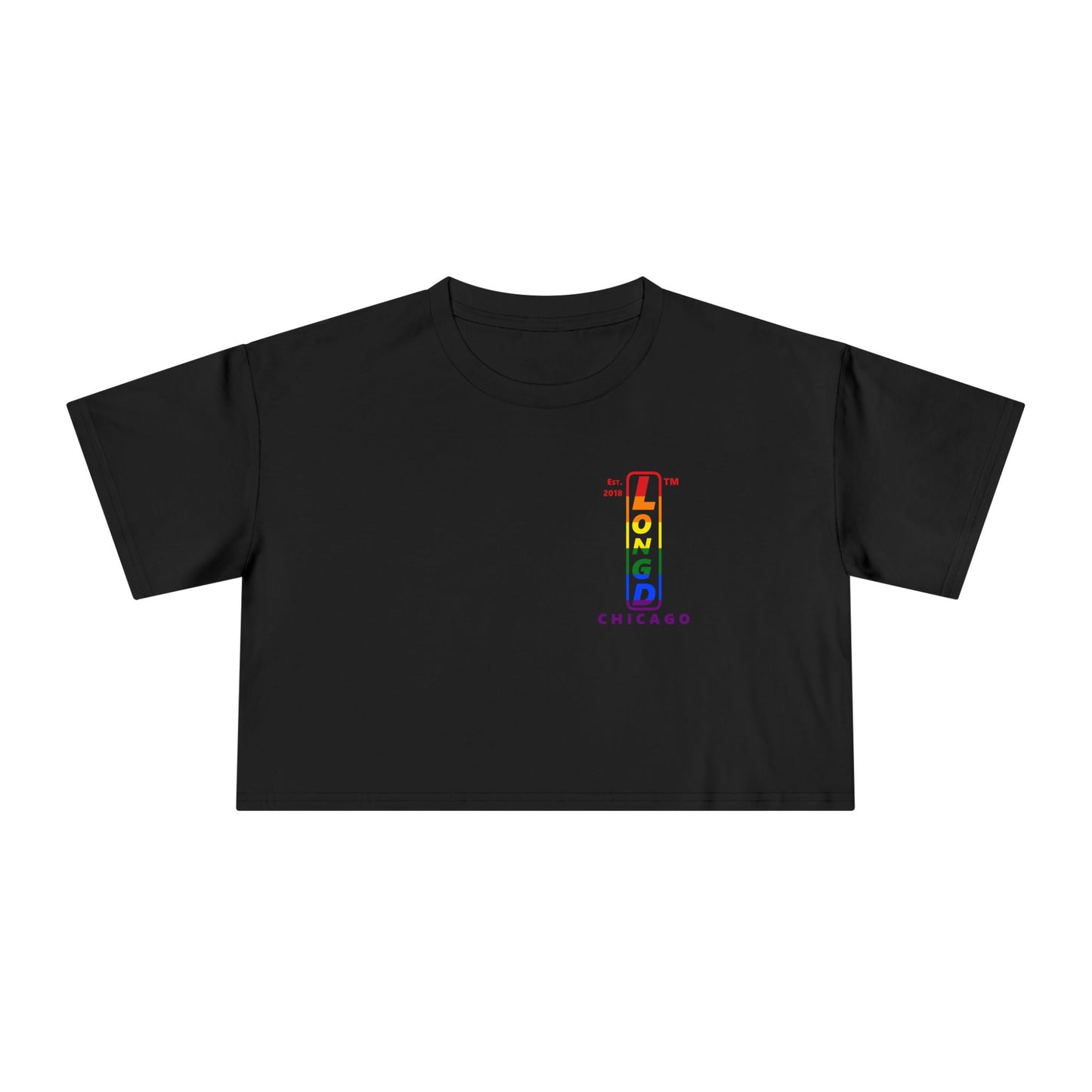 Positive horizontal 6-striped upright single-breasted Chicago logo crop tee (Pride colors)