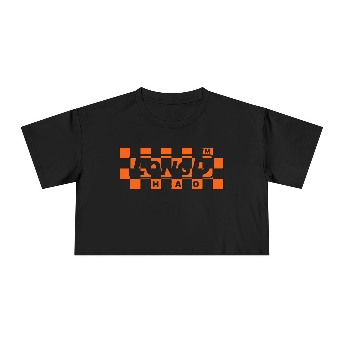 LongD Chicago negative checkered logo (Halloween colors) crop tee
