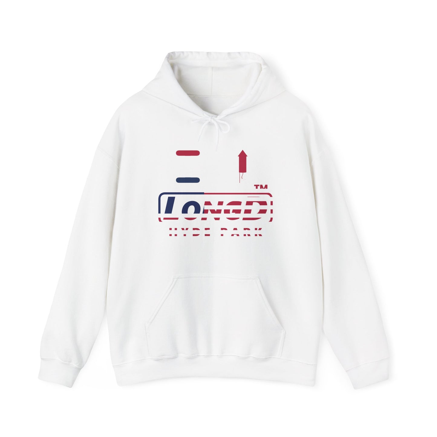I firecracker LongD® positive flag Hyde Park logo hoodie