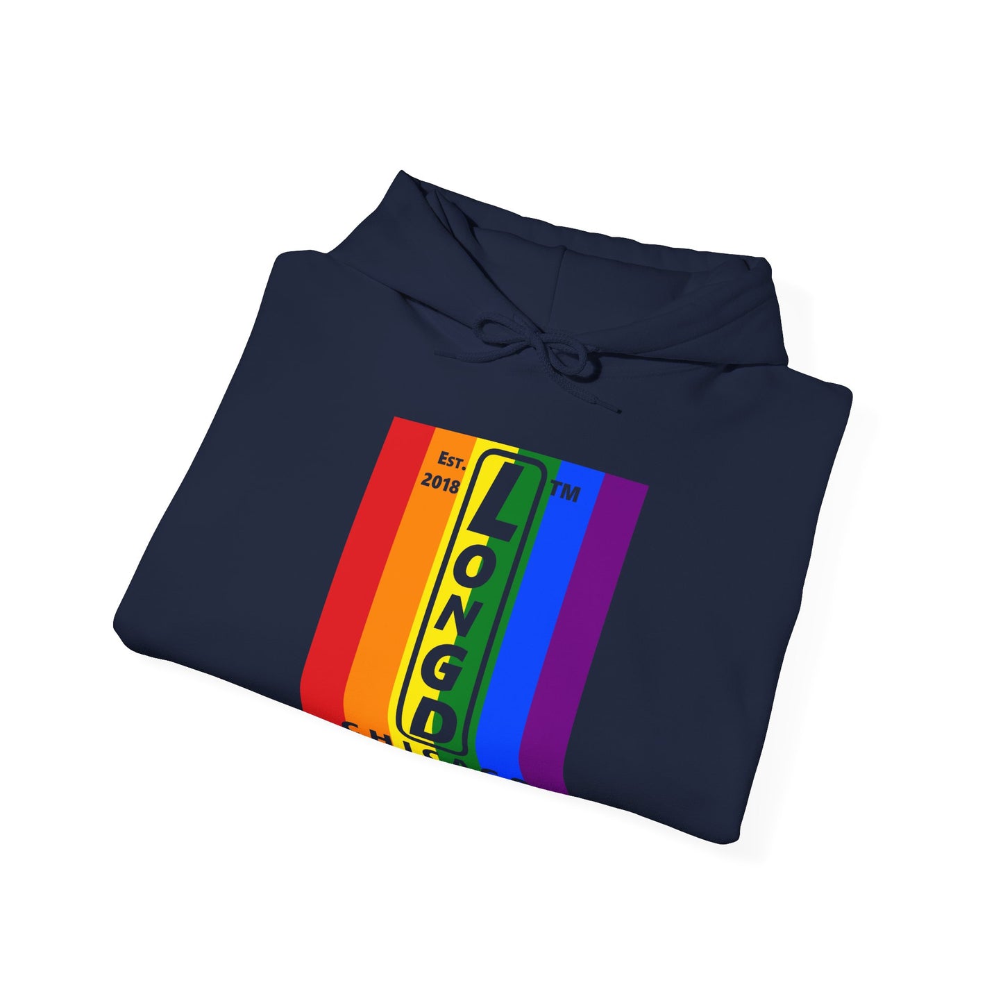 LongD® negative vertical 6-striped upright Chicago logo hoodie (Pride colors)
