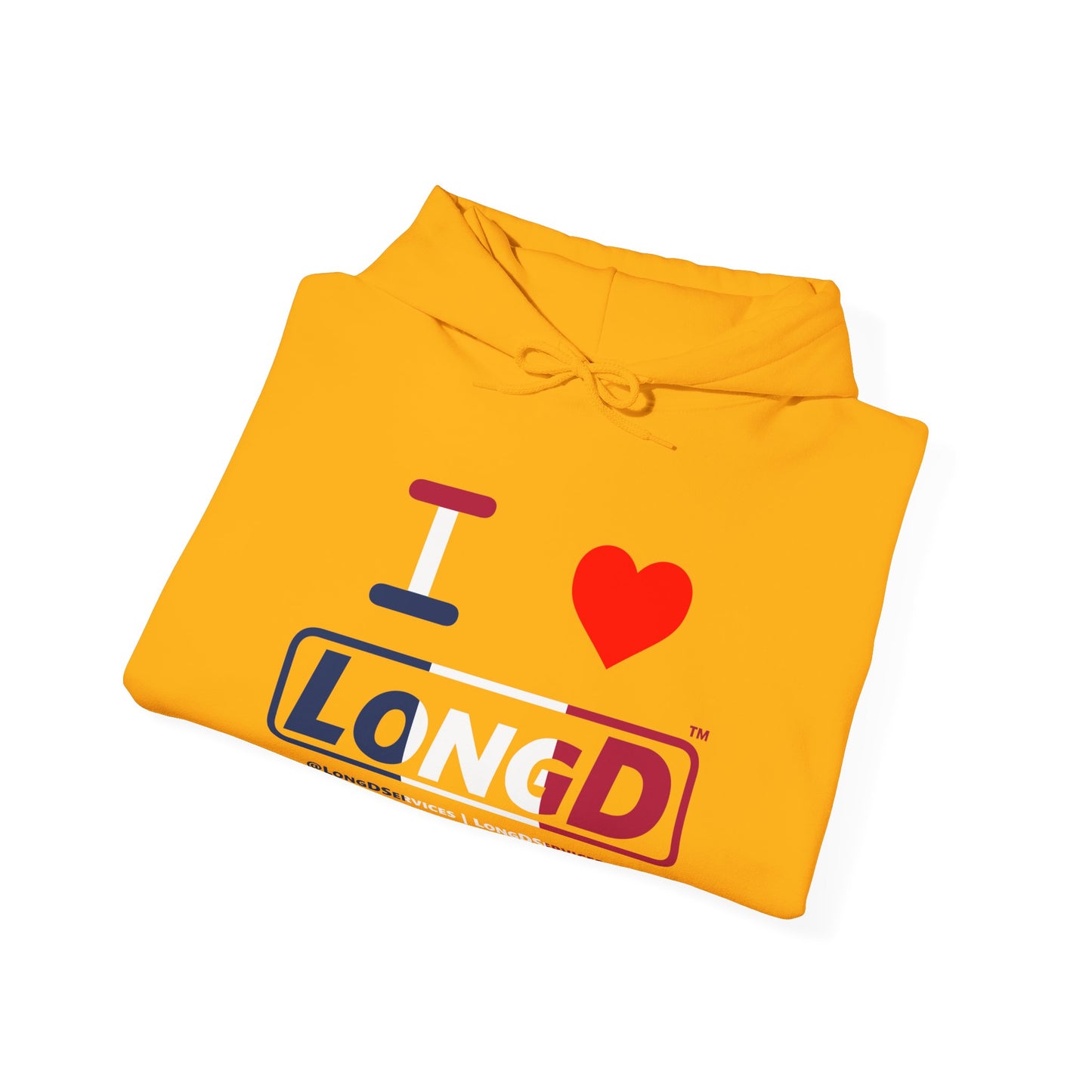 I Luv LongD® Logo Hoodie blue, white and red positive thirds