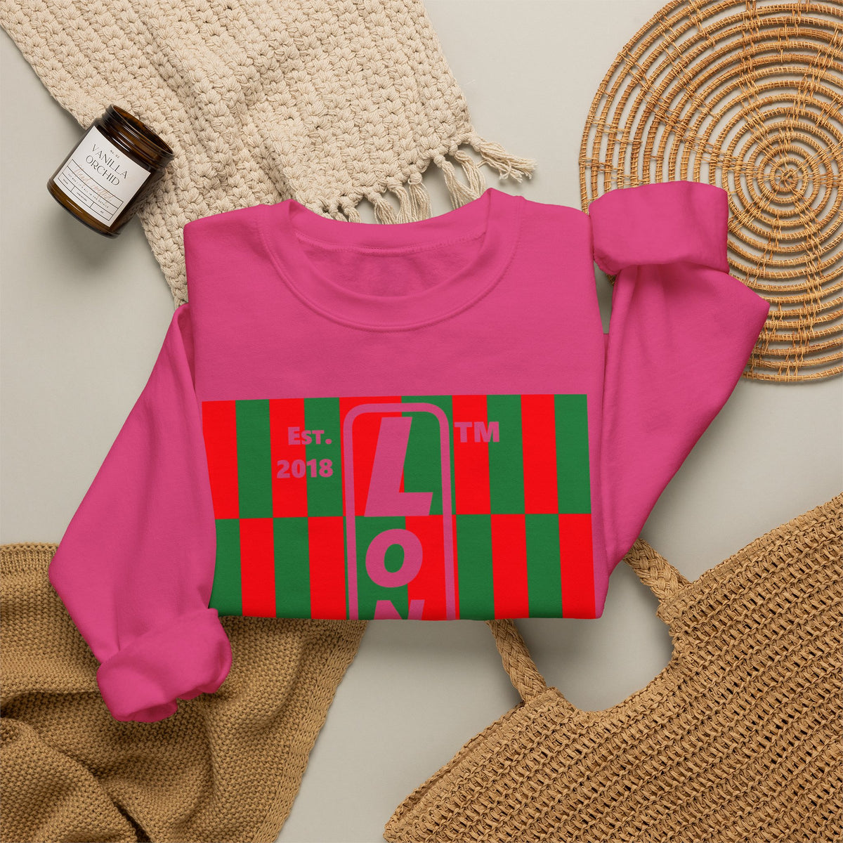 LongD Hyde Park negative upright tiled logo (Xmas colors) crewneck sweatshirt