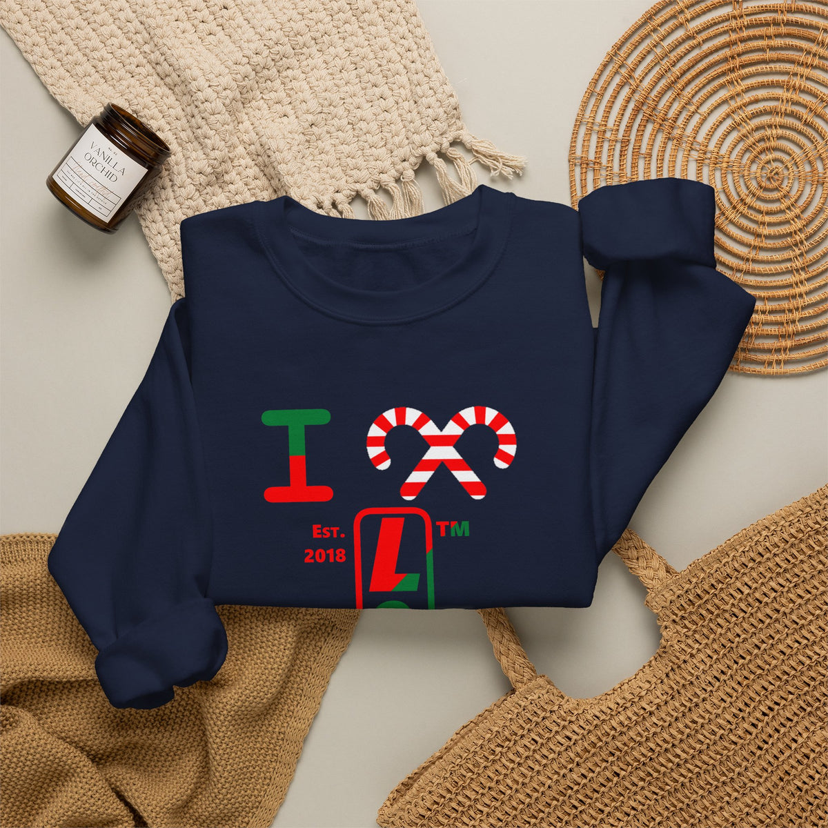 I candy cane LongD Hyde Park positive upright pixel-weighted 4-striped 4-print logo crewneck sweatshirt