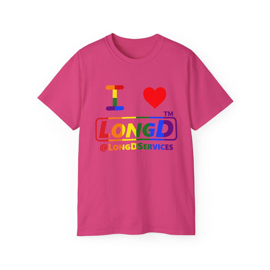 I Luv LongD positive vertical striped tag logo cotton tee (Pride colors)