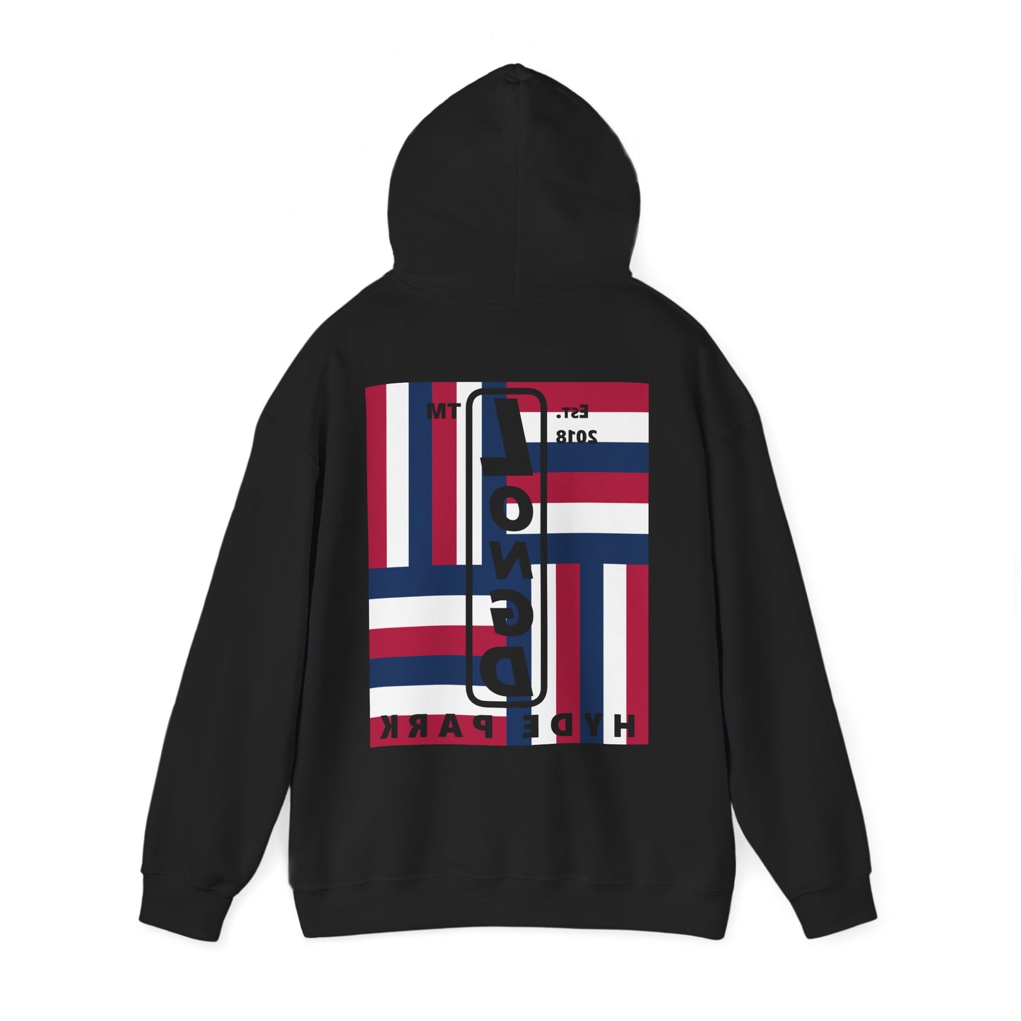 LongD single-breasted negative windmill front-back Hyde Park upright logo hoodie (Patriotic colors)
