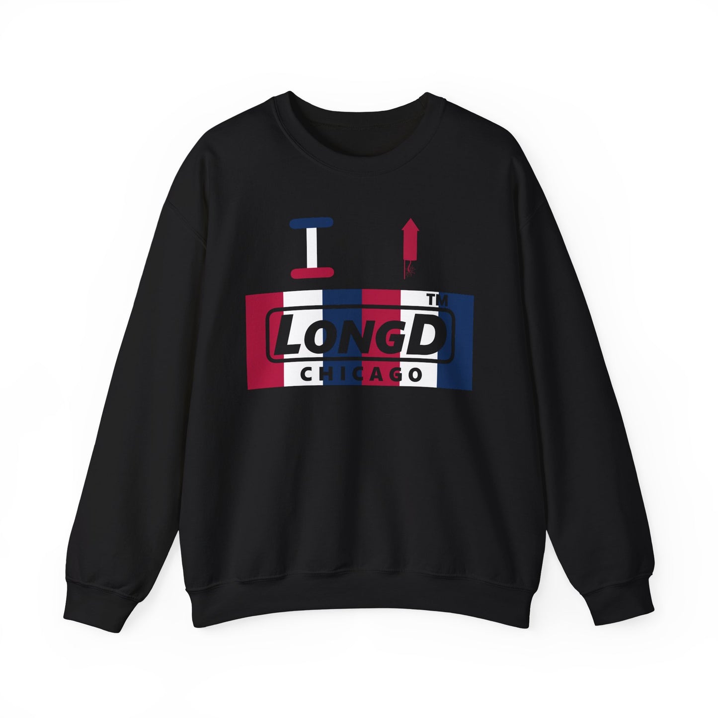 I firecracker LongD negative vertical 6-striped Chicago logo crewneck sweatshirt