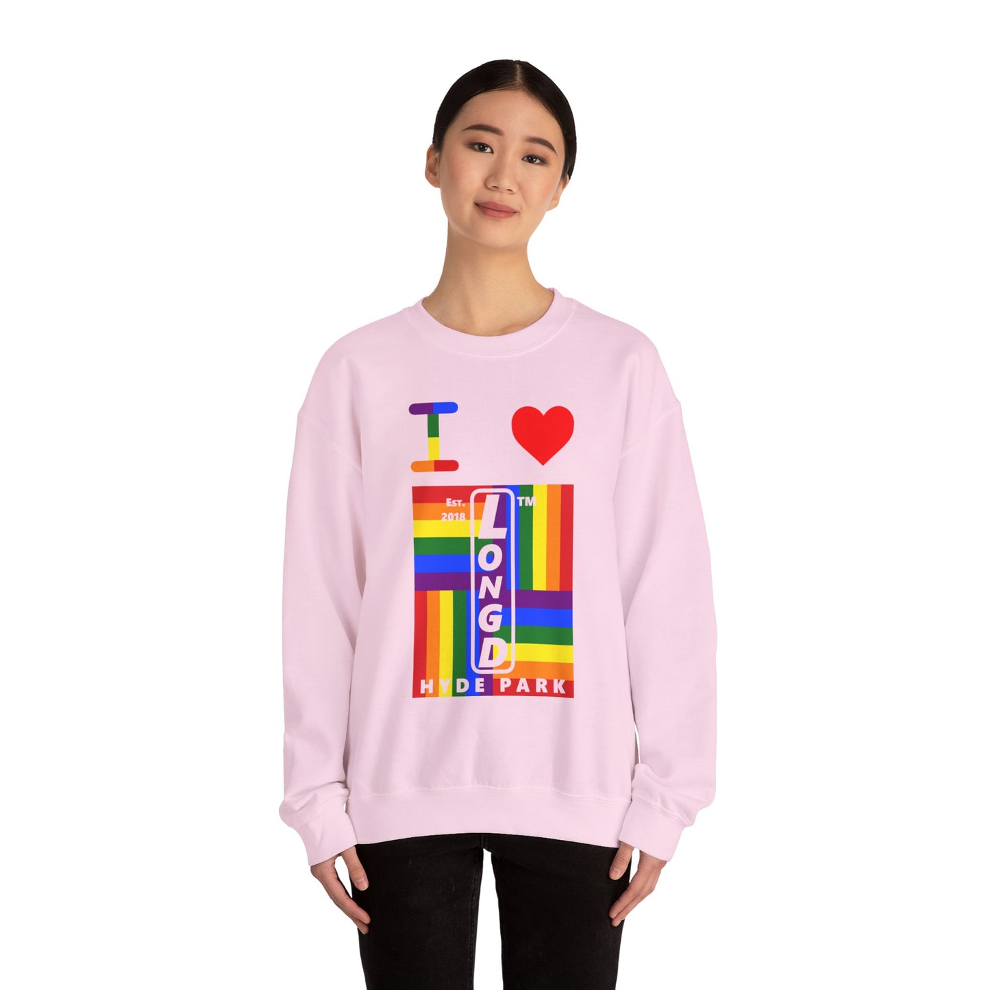I Luv LongD negative windmill Hyde Park upright front-back logo crewneck sweatshirt
