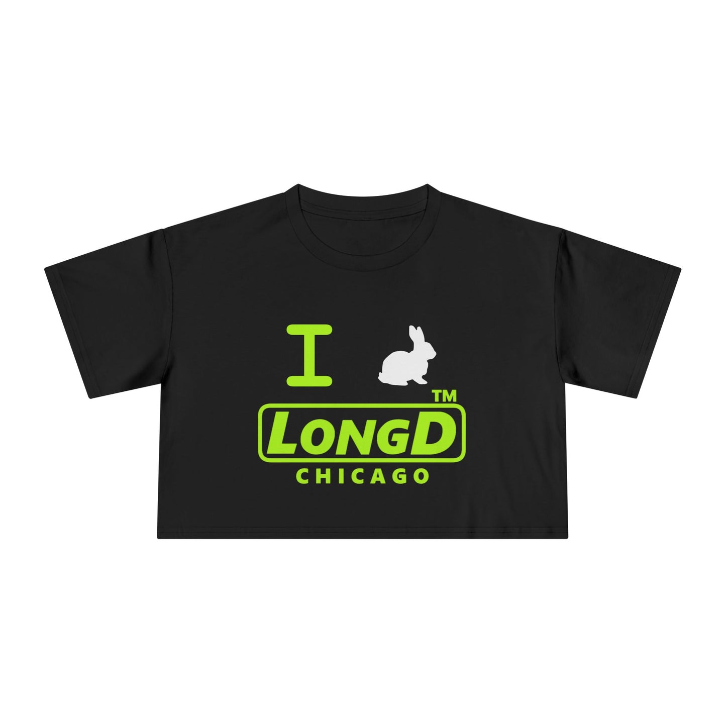 I Bunny LongD positive lime green Chicago Logo Crop Tee