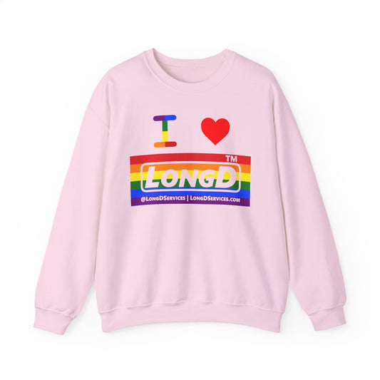 I Luv LongD negative horizontal striped tag-domain logo crewneck sweatshirt (Pride colors)