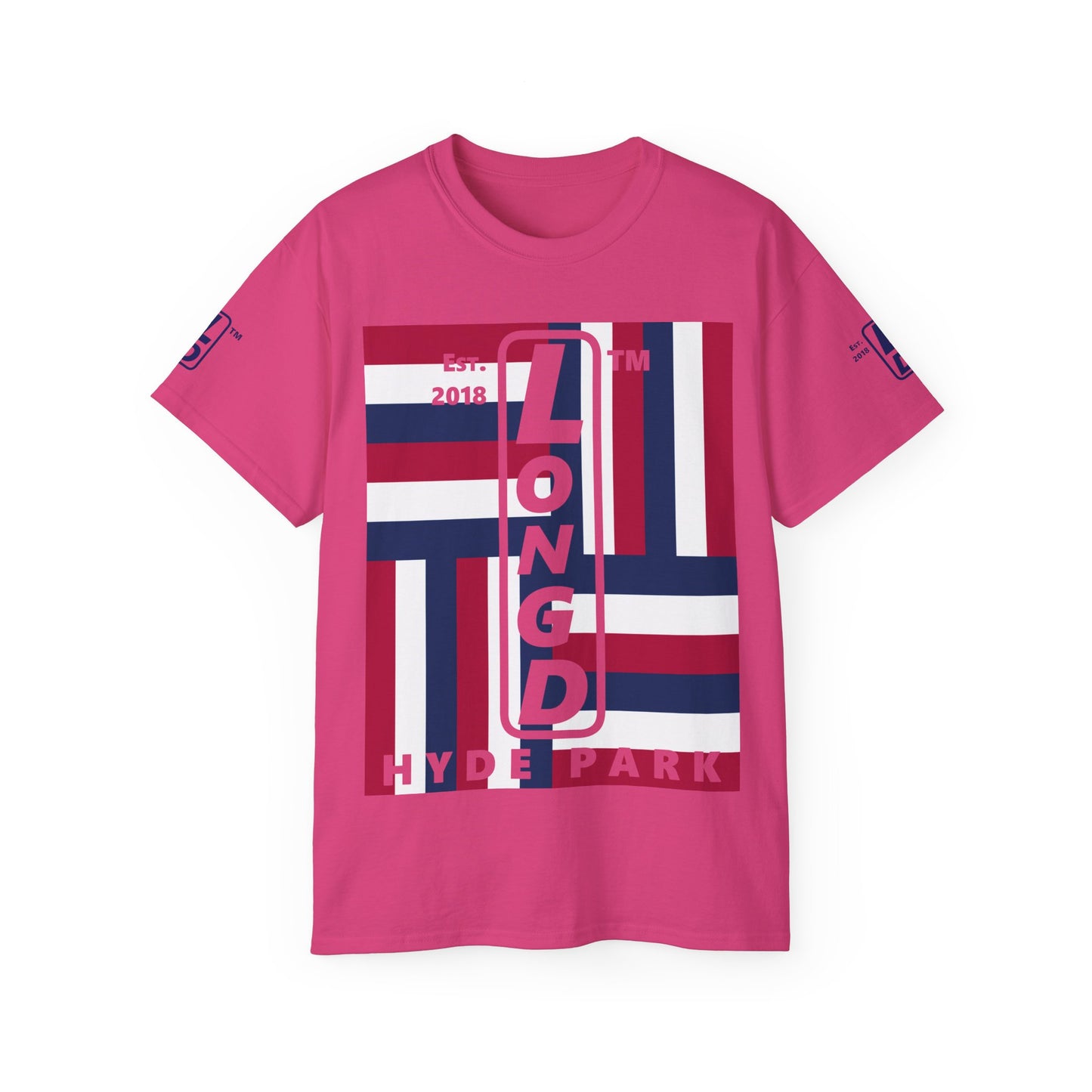 LongD cotton tee negative windmill 4-print Hyde Park upright logo (Patriotic colors)
