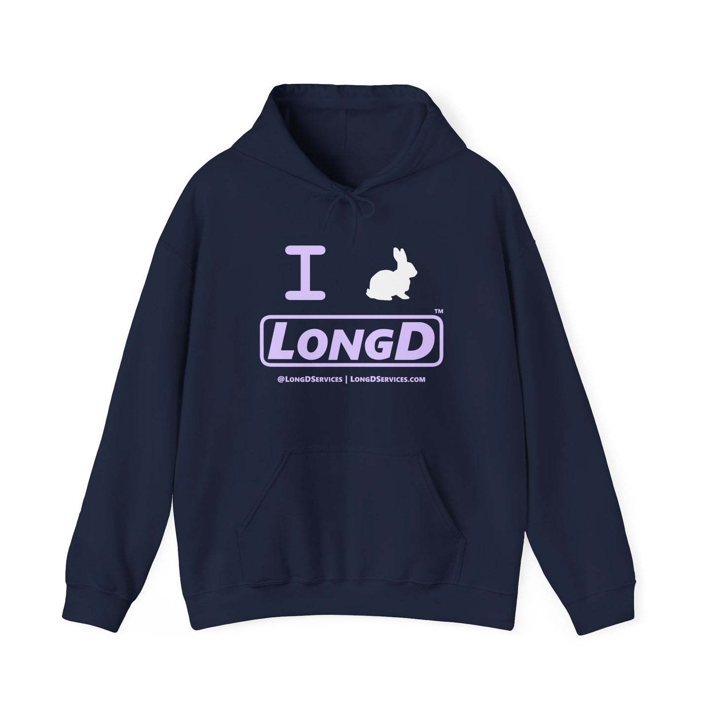 I Bunny LongD® Logo Hoodie Pastel purple text (White Easter Bunny)