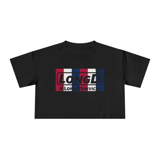 LongD negative vertical 6-striped tag Logo Crop Tee (Patriotic colors)