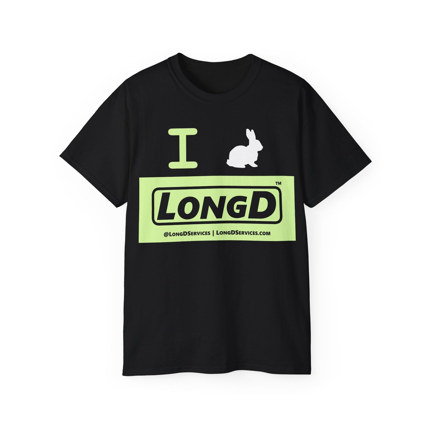 I Bunny LongD® Logo Cotton Tee Easter pastel green negative text (white Easter Bunny)