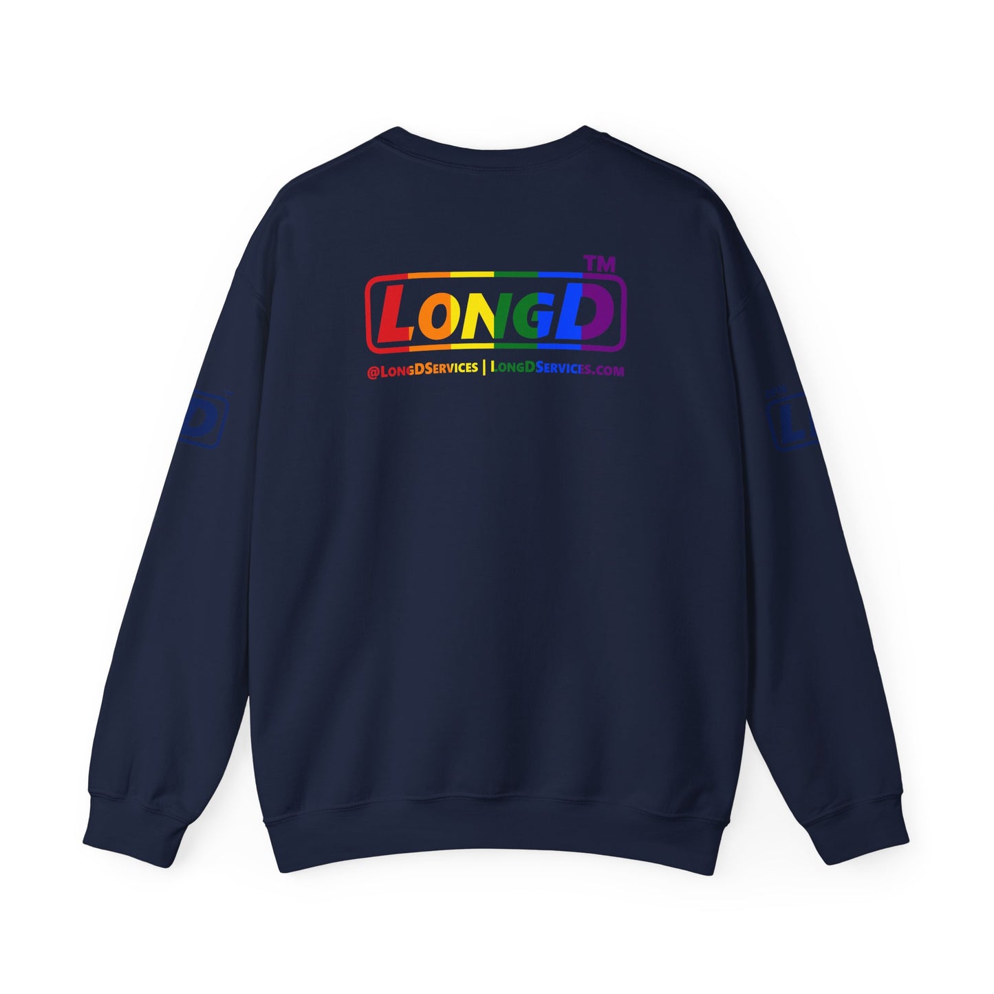 I Luv LongD official basic 4-print tag logo crewneck sweatshirt with Pride heart