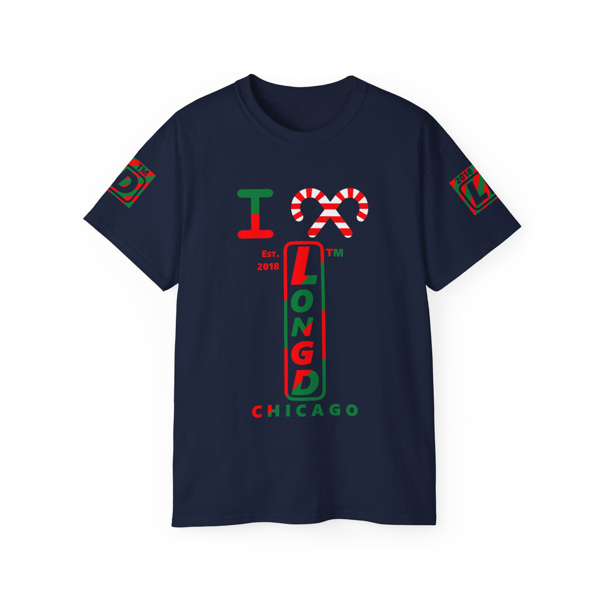 I candy cane LongD Chicago positive upright pixel-weighted 4-striped 4-print logo cotton tee