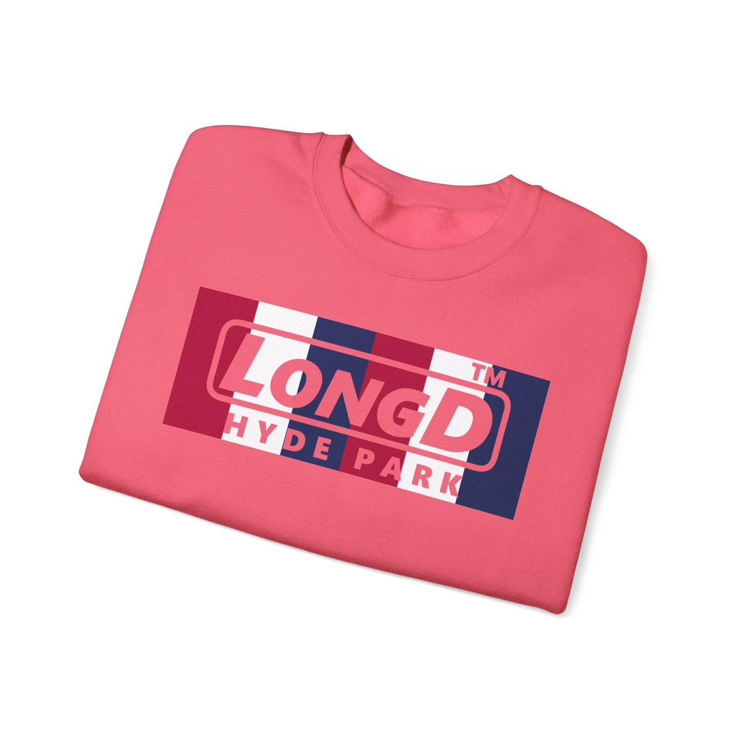 LongD negative vertical 6-striped Hyde Park logo crewneck sweatshirt (patriotic colors)