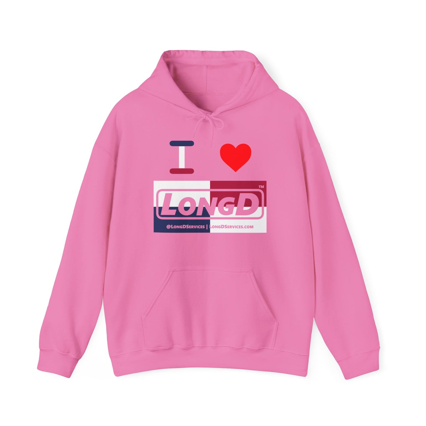 I Luv LongD® Logo Hoodie red, white and blue negative quarters