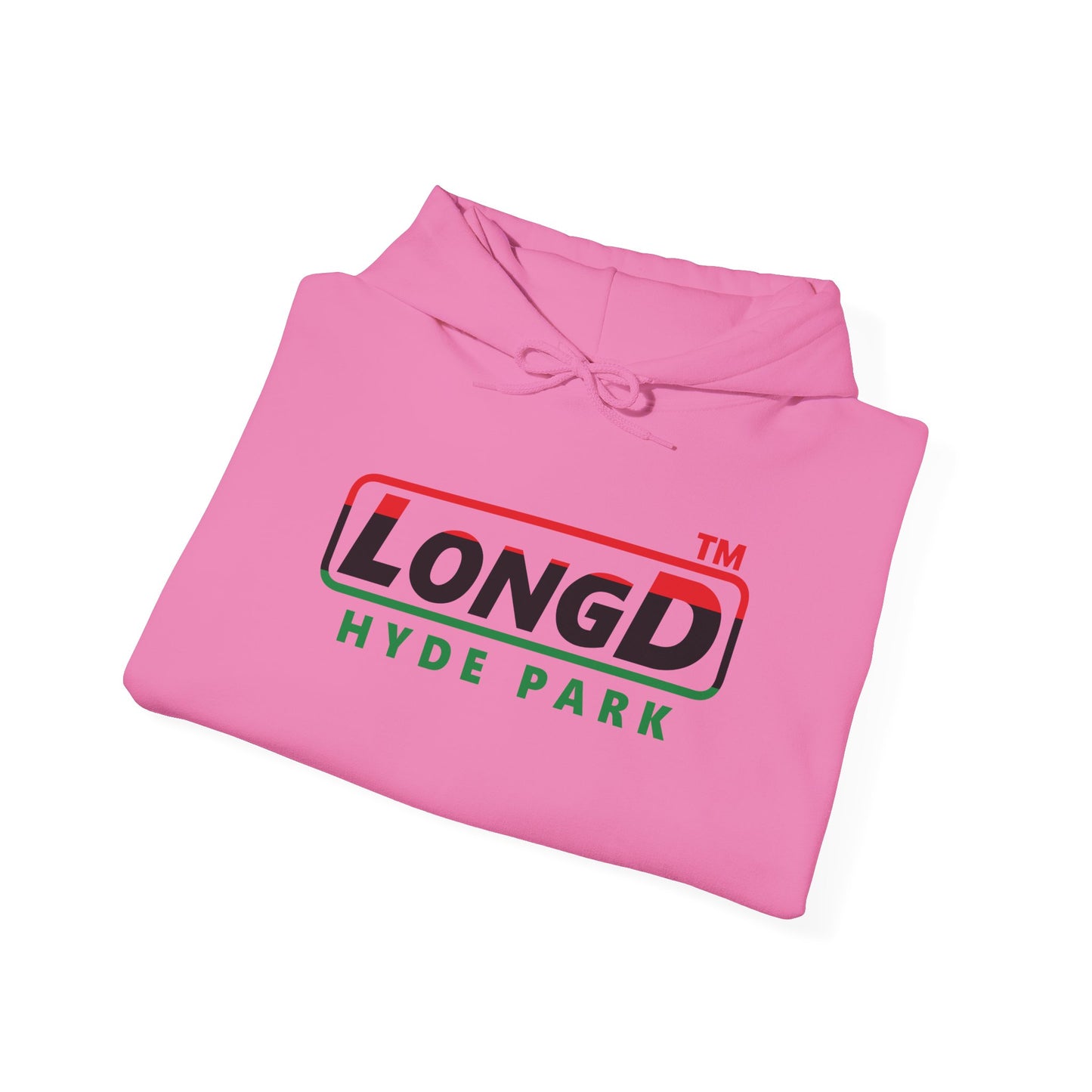 LongD® positive horizontal 3-striped Hyde Park logo Hoodie (Juneteenth colors)