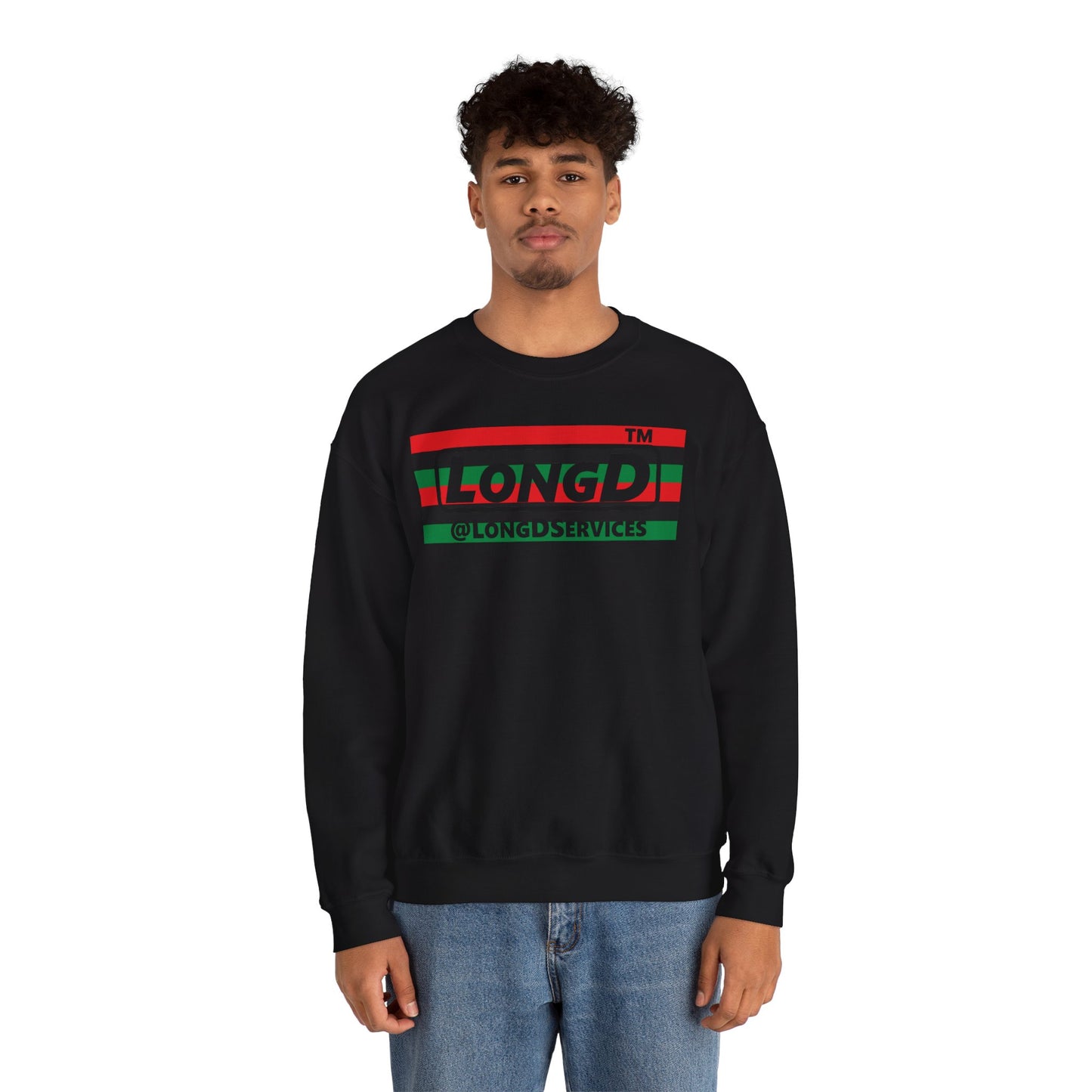 LongD negative horizontal 6-striped Chicago logo crewneck sweatshirt (Juneteenth colors)