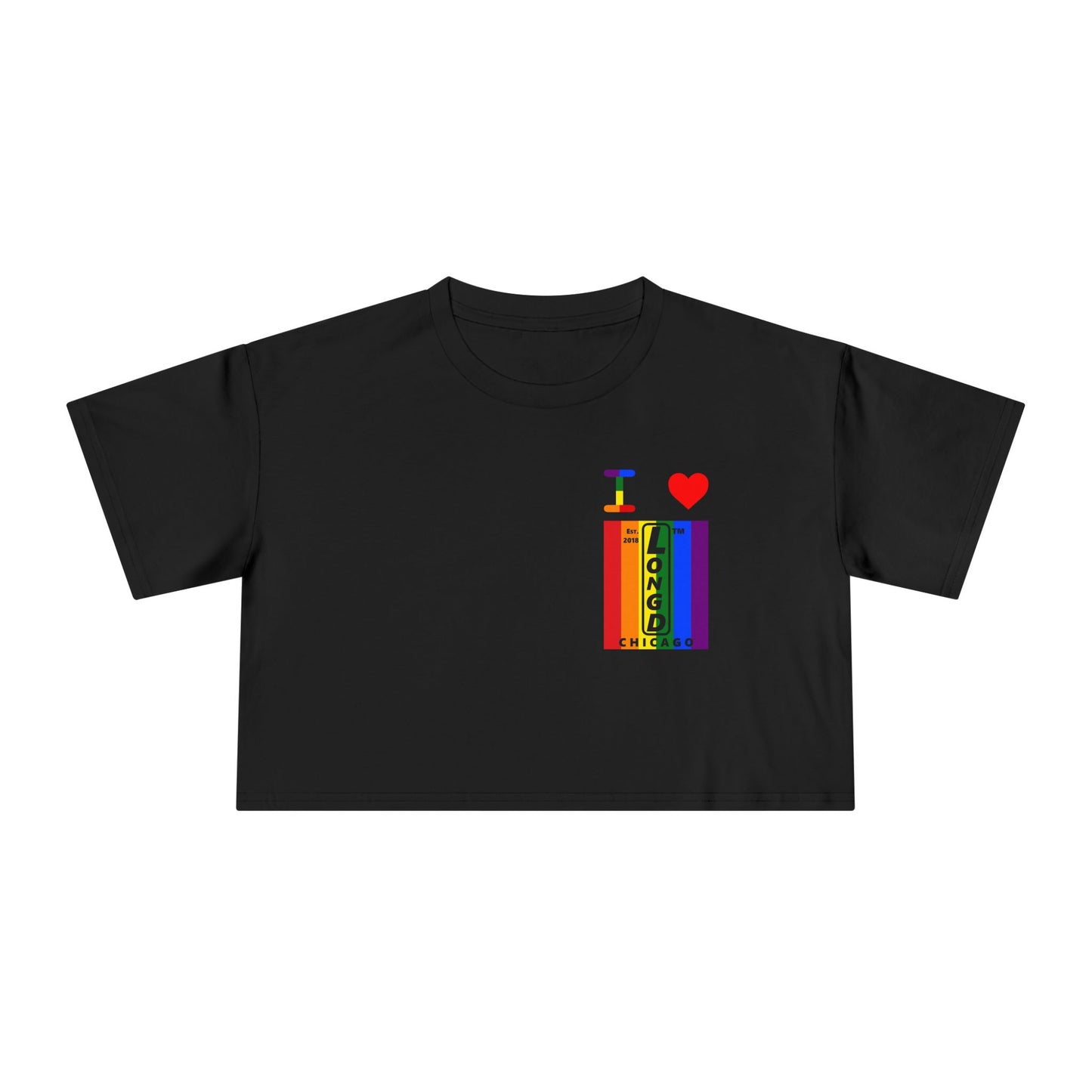 I Luv LongD Negative vertical 6-striped upright single-breasted Hyde Park logo crop tee (Pride colors)