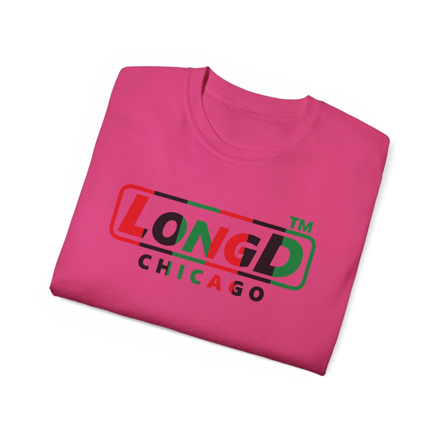 LongD positive vertical 6-striped Chicago logo cotton tee (Juneteenth colors)