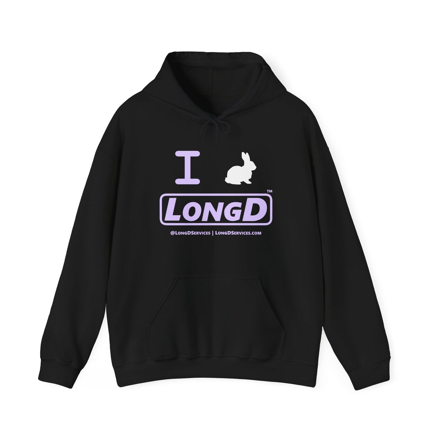 I Bunny LongD® Logo Hoodie Pastel purple text (White Easter Bunny)