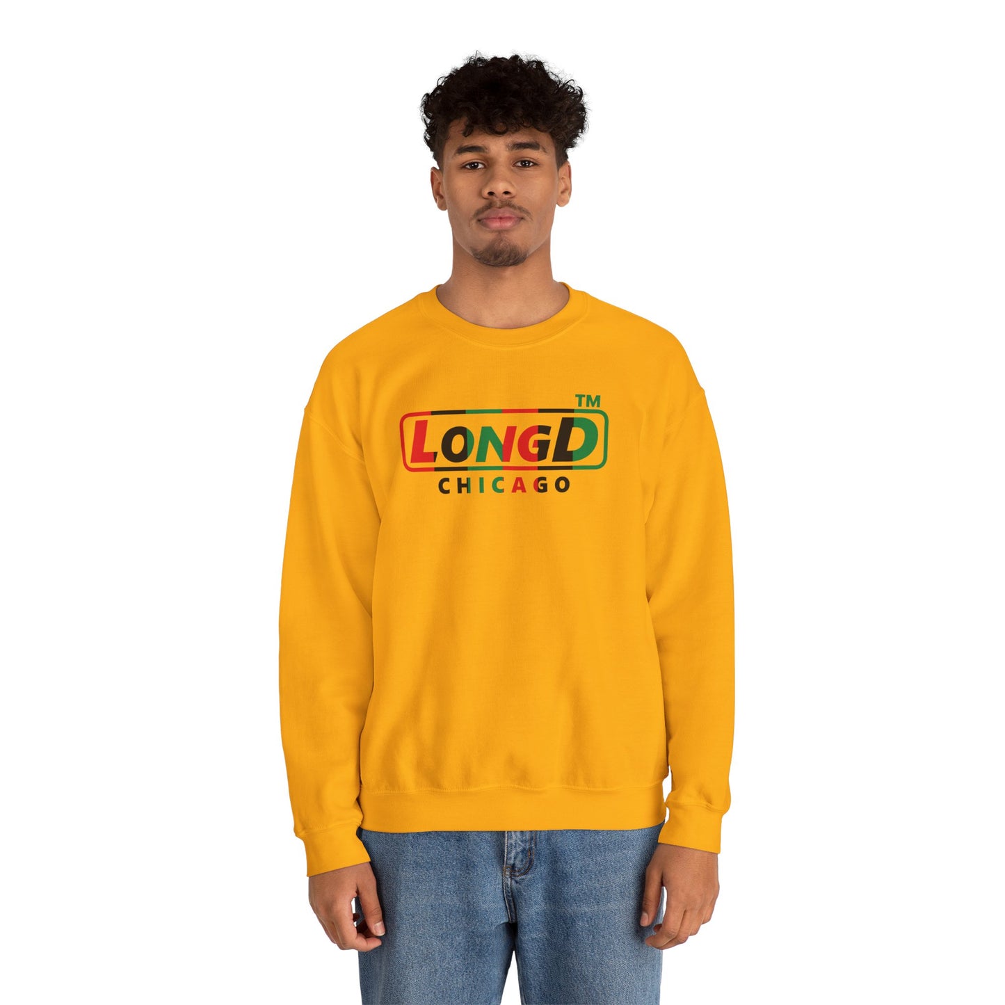 LongD positive vertical 6-striped Chicago logo crewneck sweatshirt (Juneteenth colors)