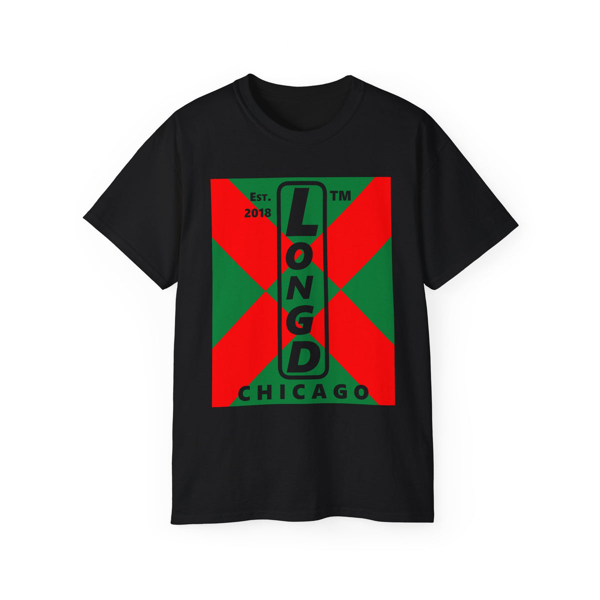 LongD Chicago negative upright argyle x logo (Xmas colors) cotton tee